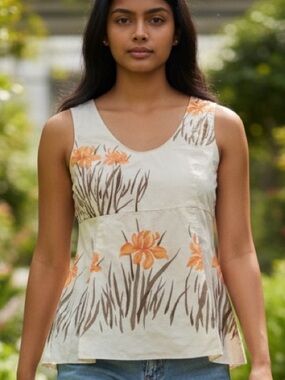 Talbots Cream Tank Top with Orange Floral Print
